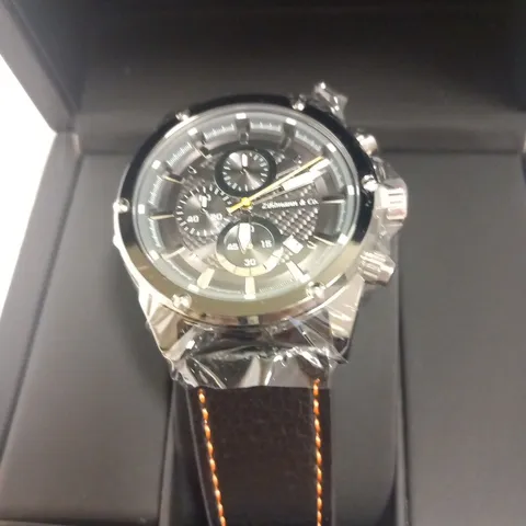 MENβS ZIHLMANN & CO CHRONOGRAPH WATCH β MODEL ZC60 - BLACK DIAL WITH SUB DIALS β 3ATM WATER RESISTANT β GENUINE LEATHER STRAP