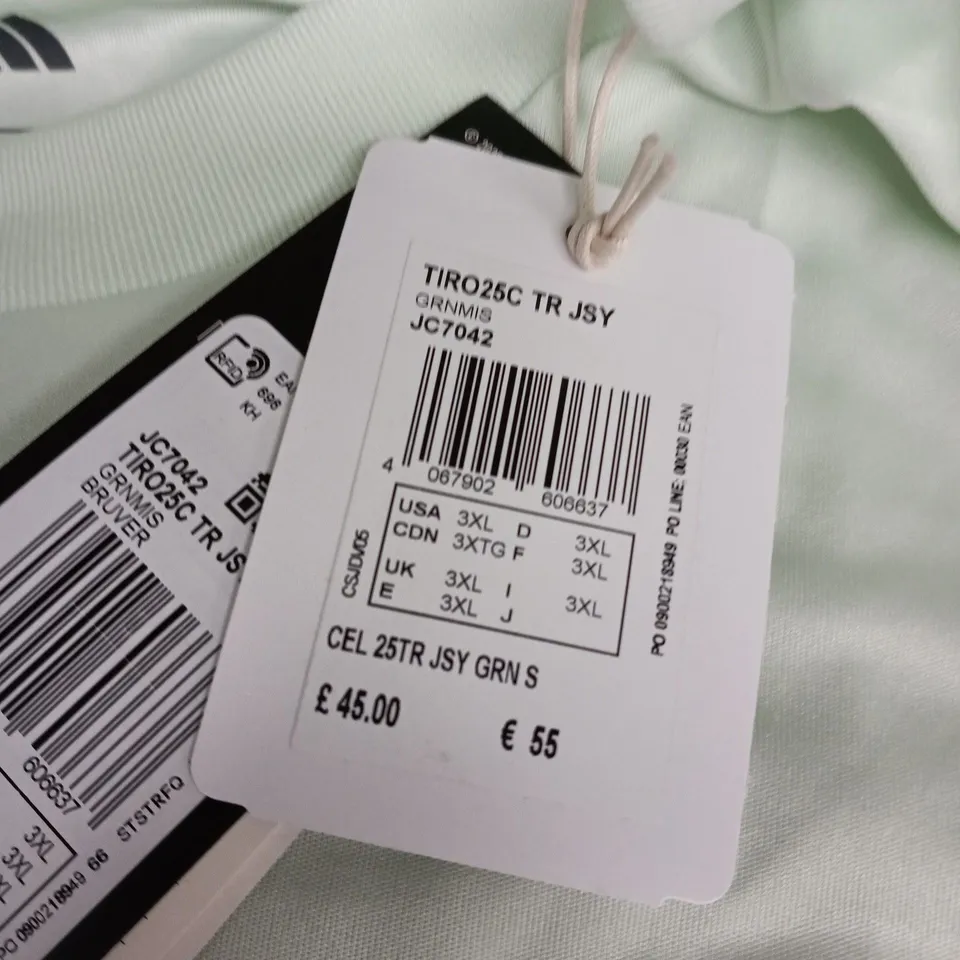 ADIDAS CELTIC FC JERSEY – SLIM FIT, MINT GREEN, UK 3XL