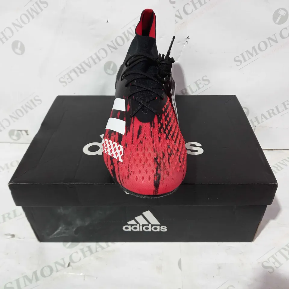 BOXED PAIR OF ADIDAS PREDATOR MUTATOR 20.1 SG FOOTBALL SHOES IN BLACK/RED UK SIZE 8