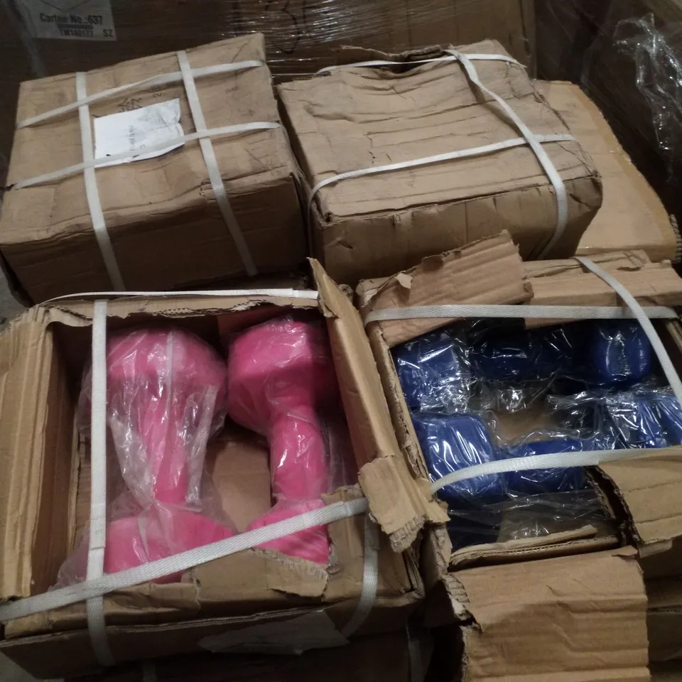 PALLET CONTAINING ASSORTED DUMBBELLS & HD NETWORK VIDEO RECORDERS