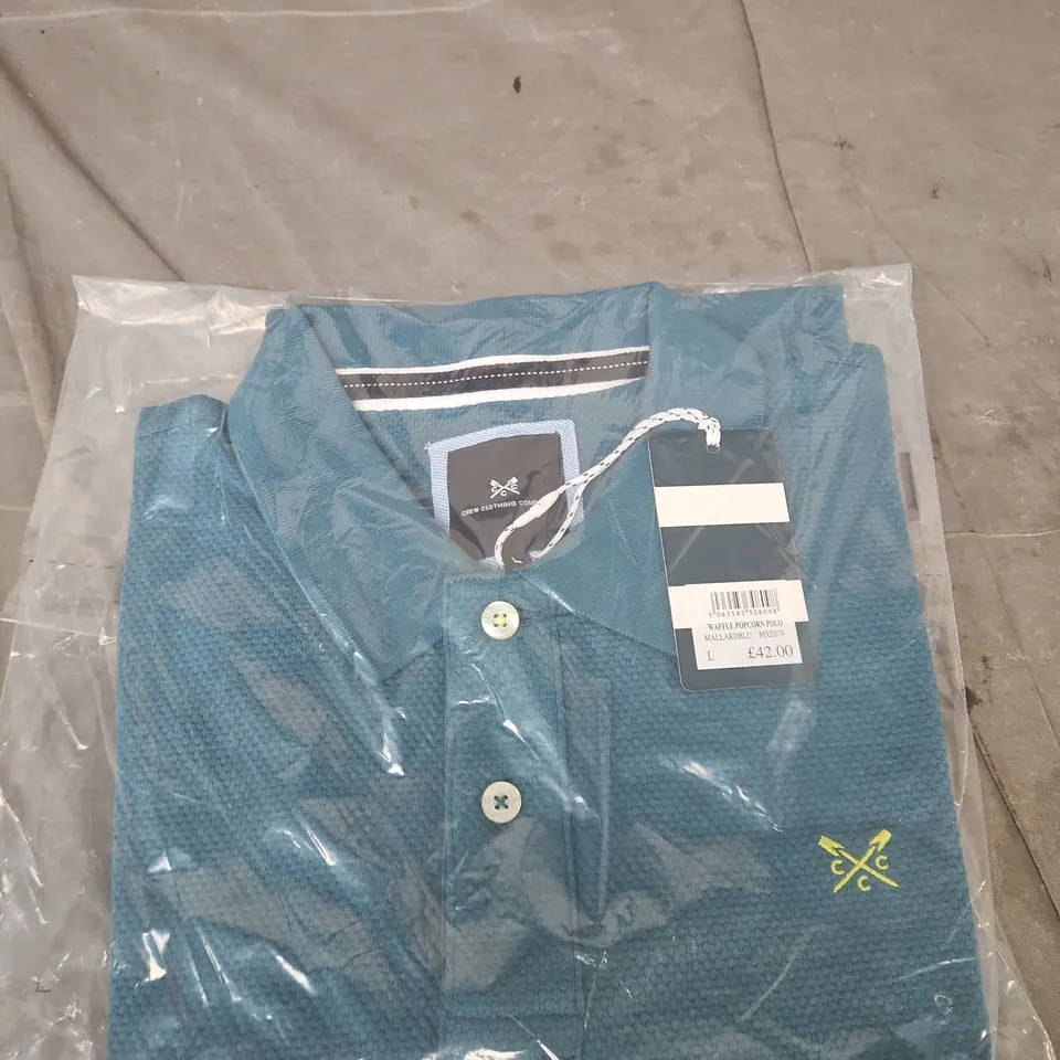 CREW CLOTHING POLO SHIRT TEAL UK SIZE L CHEST CREST LOGO