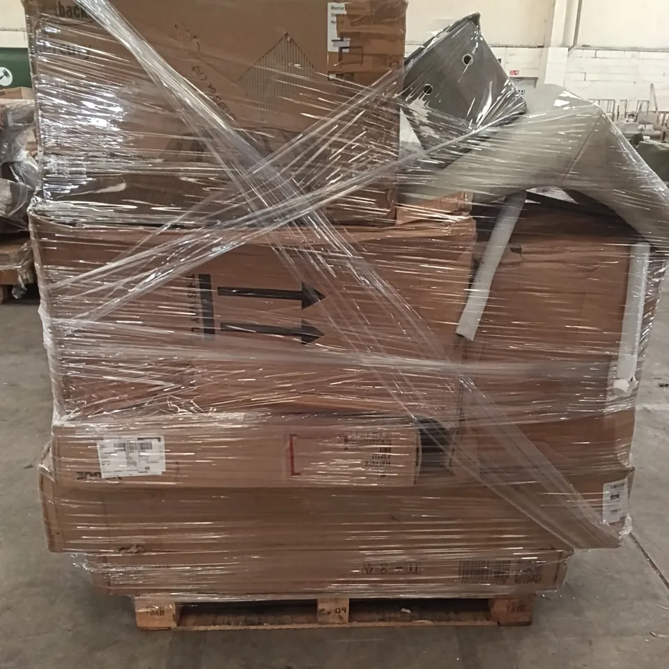 PALLET OF FURNITURE PARTS INCLUDING DOUBLE SOFA, MERCURY STAINLESS, EXTRA LARGE COAT RACK