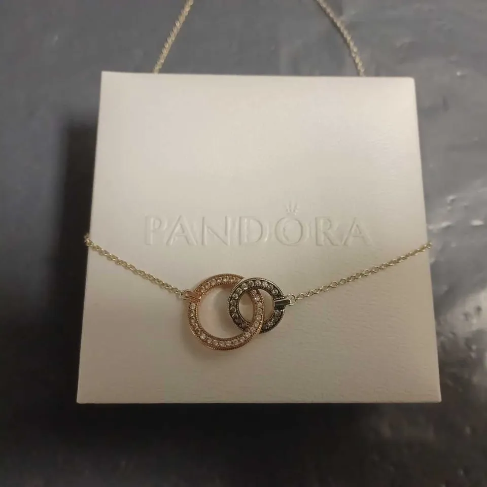 BOXED PANDORA SIGNATURE TWO TONE CIRCLES NECKLACE 