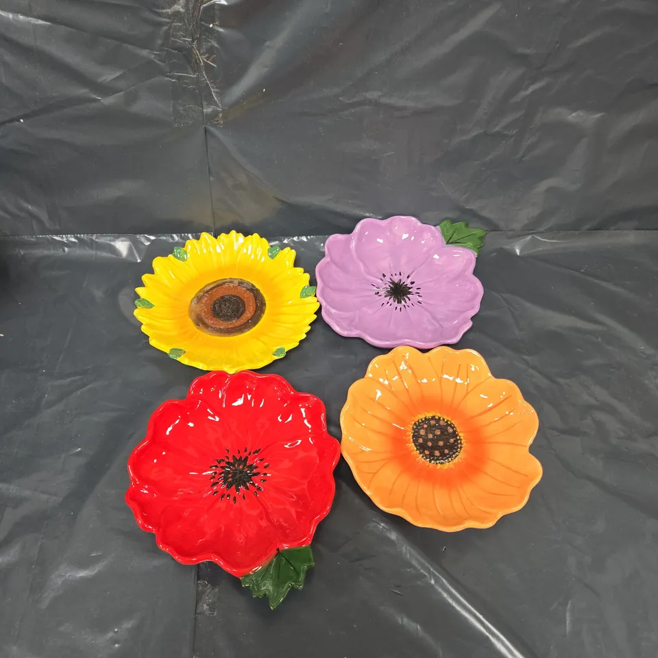 HESTIA SET OF 4 BRIGHT FLOWER PLATES - COLLECTION ONLY