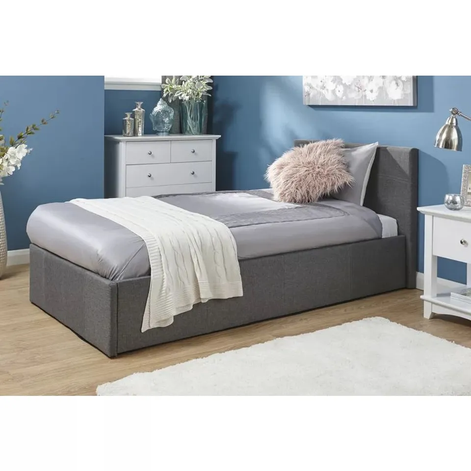 BOXED COOPERSBURG UPHOLSTERED OTTOMAN BED - SINGLE, GREY HOPSACK (2 BOXES)