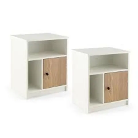 BOXED SET OF 2, 25" TALL END SIDE TABLE WITH 1 DOOR & 2 OPEN SHELVES - NATURAL 