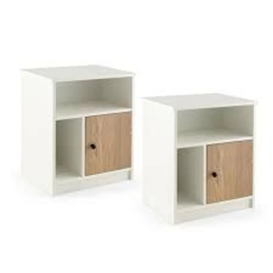 BOXED SET OF 2, 25" TALL END SIDE TABLE WITH 1 DOOR & 2 OPEN SHELVES - NATURAL