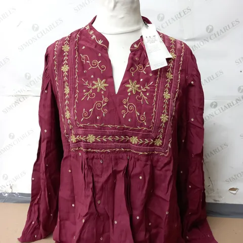 MONSOON ELEANOR EMBROIDERED TOP IN PLUM SIZE LARGE 
