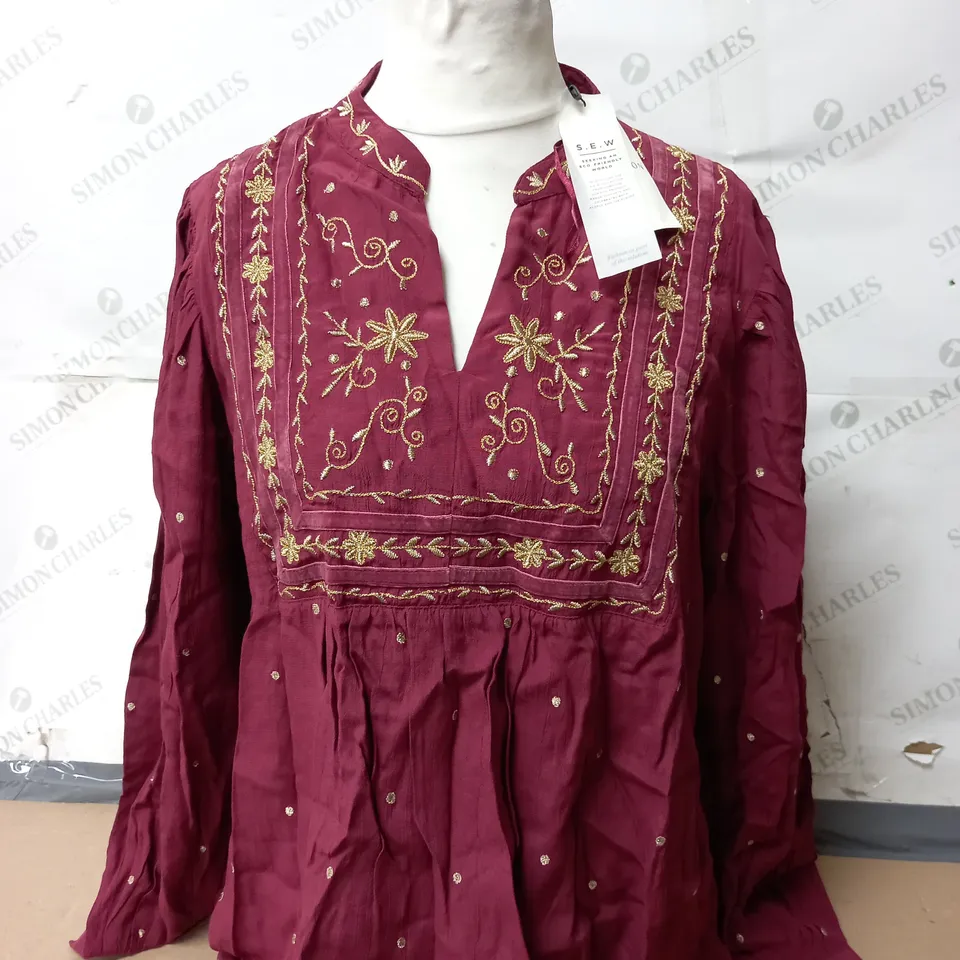 MONSOON ELEANOR EMBROIDERED TOP IN PLUM SIZE LARGE 
