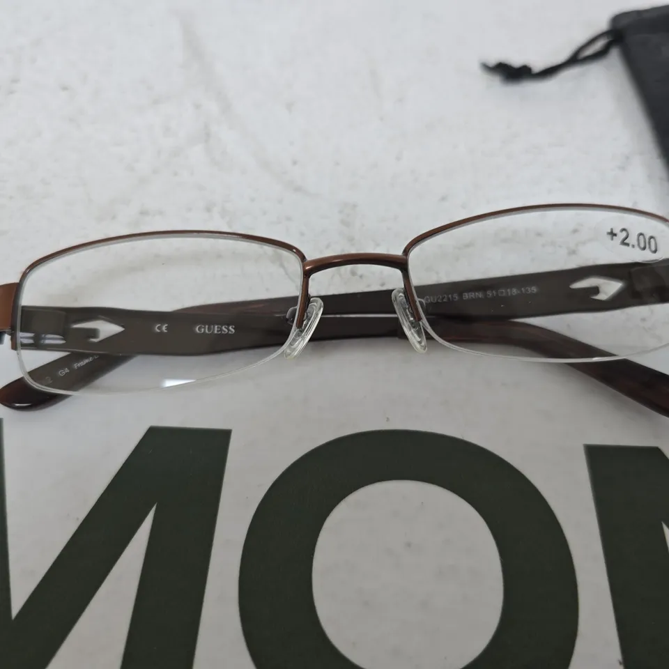 GUESS GLASSES – BROWN METAL FRAME, PRESCRIPTION +2.00 DIOPTRE (UNISEX)