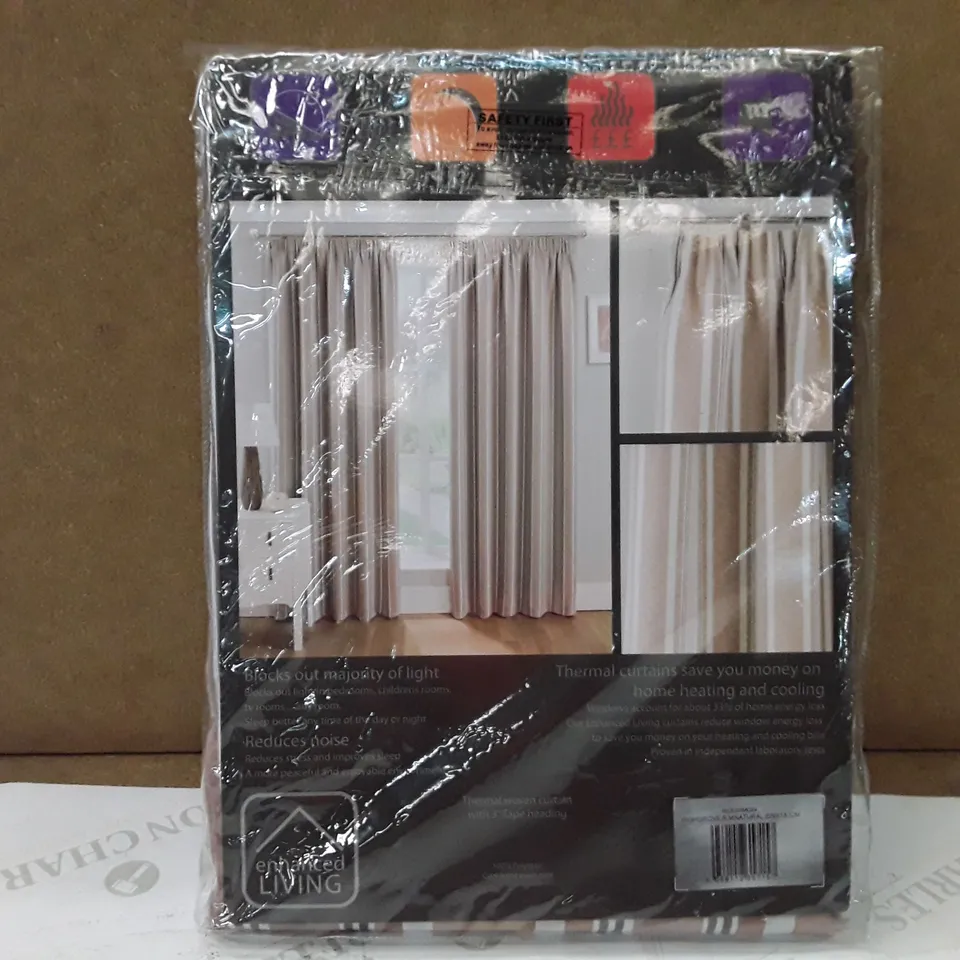BRAND NEW ENHANCED LIVING BLACK OUT THERMAL CURTAINS- 229CM X 137CM (NATURAL)