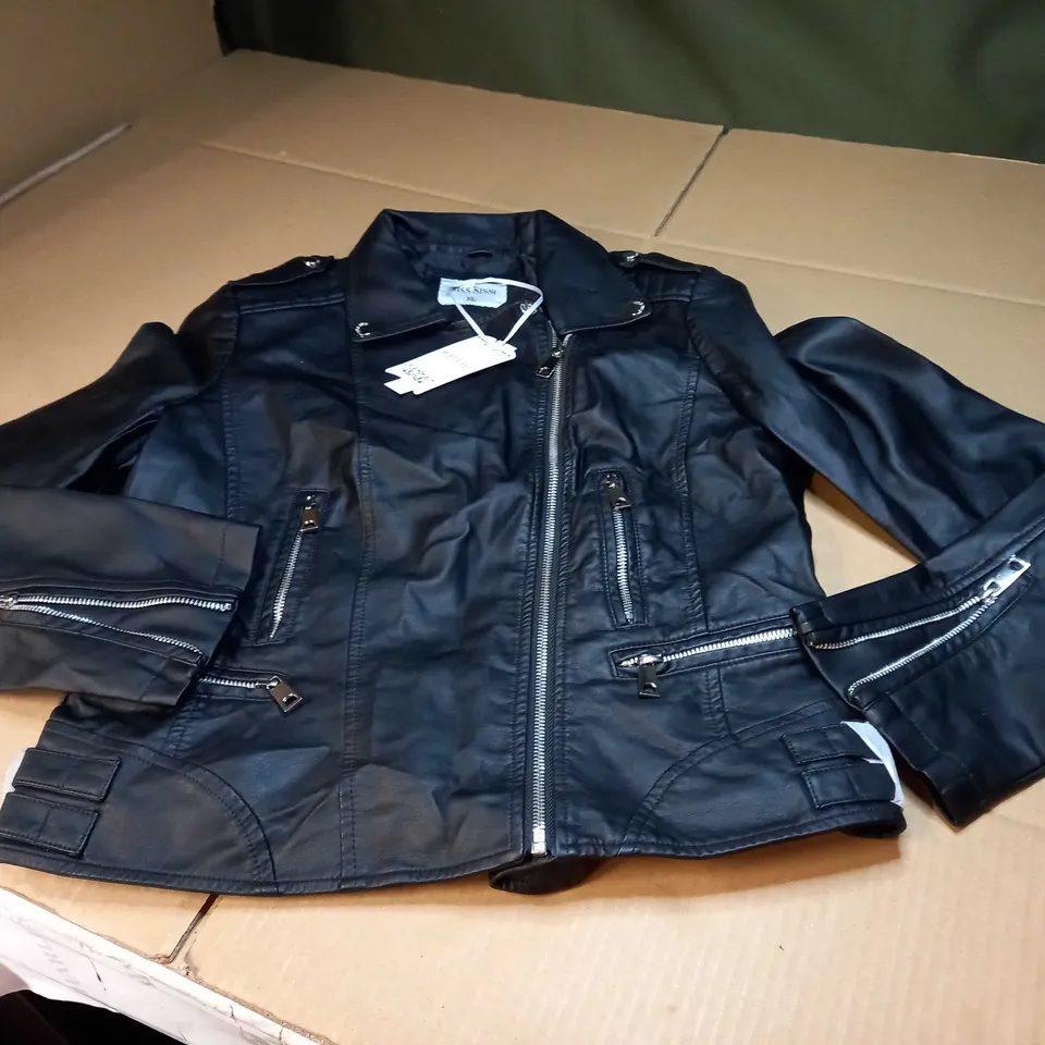 DESIGNER FAUX LEATHER BLACK BIKER JACKET - XL