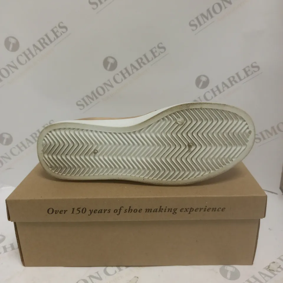 BOXED PAIR OF CUSHION WALK DIAMANTE SLIP ON SHOES IN ROSE GOLD - SIZE 7