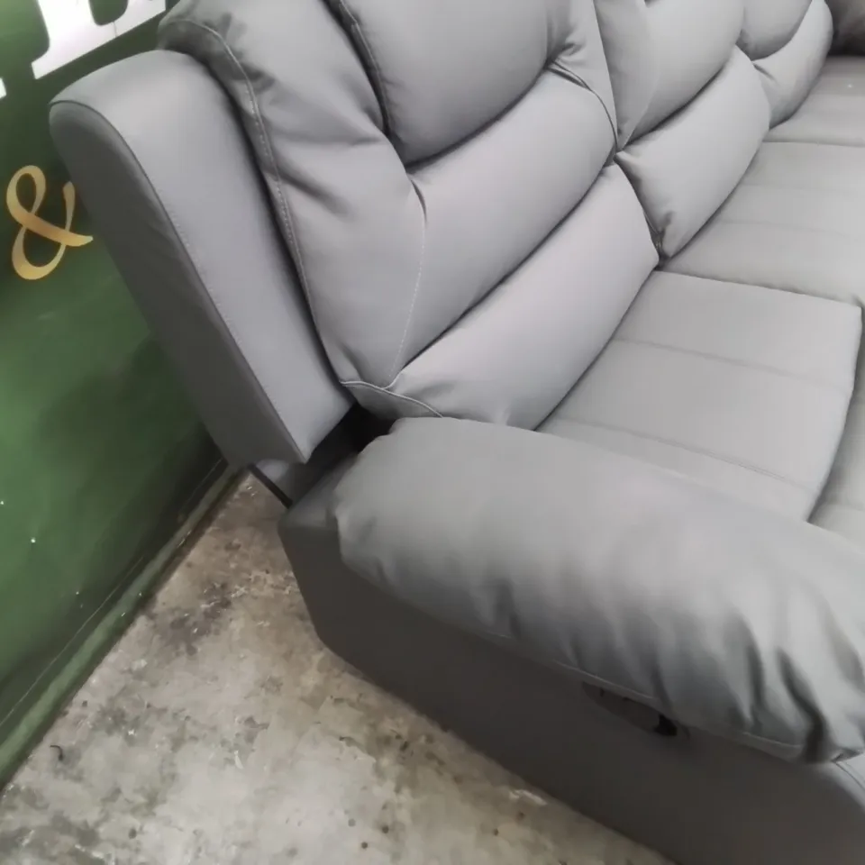 DESIGNER MANUAL RECLINING THREE SEATER SOFA GREY LEATHER 