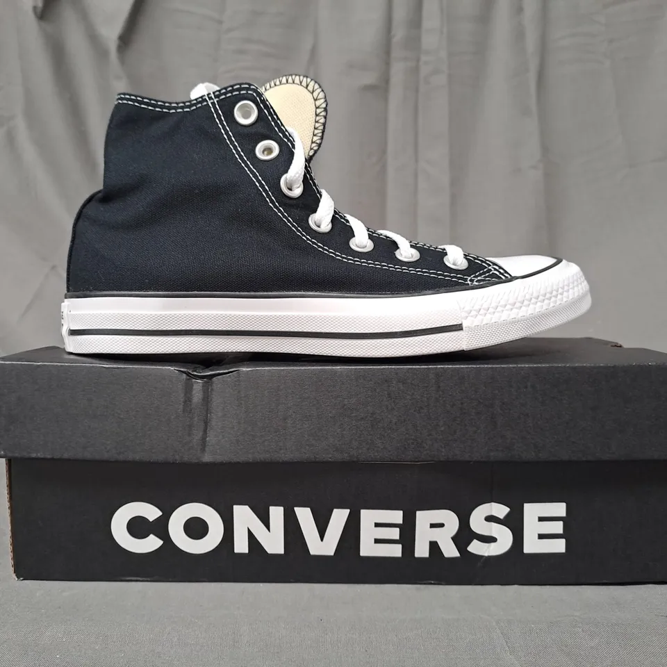 BOXED PAIR OF CONVERSE ALL STAR HI SHOES IN BLACK UK SIZE 5