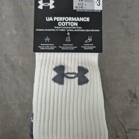 UNDER ARMOUR UA PERFORMANCE COTTON UNISEX MID-CREW SOCKS – UK 4-7.5 (EU 36.5-42) – 3-PACK