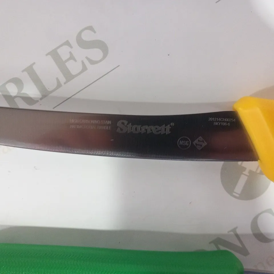 APPROXIMATELY 7 STARRETT BUTCHER KNIFE DEBONING WITH CURVED NARROW BLADE IN ASSORTED COLOURS 106-6