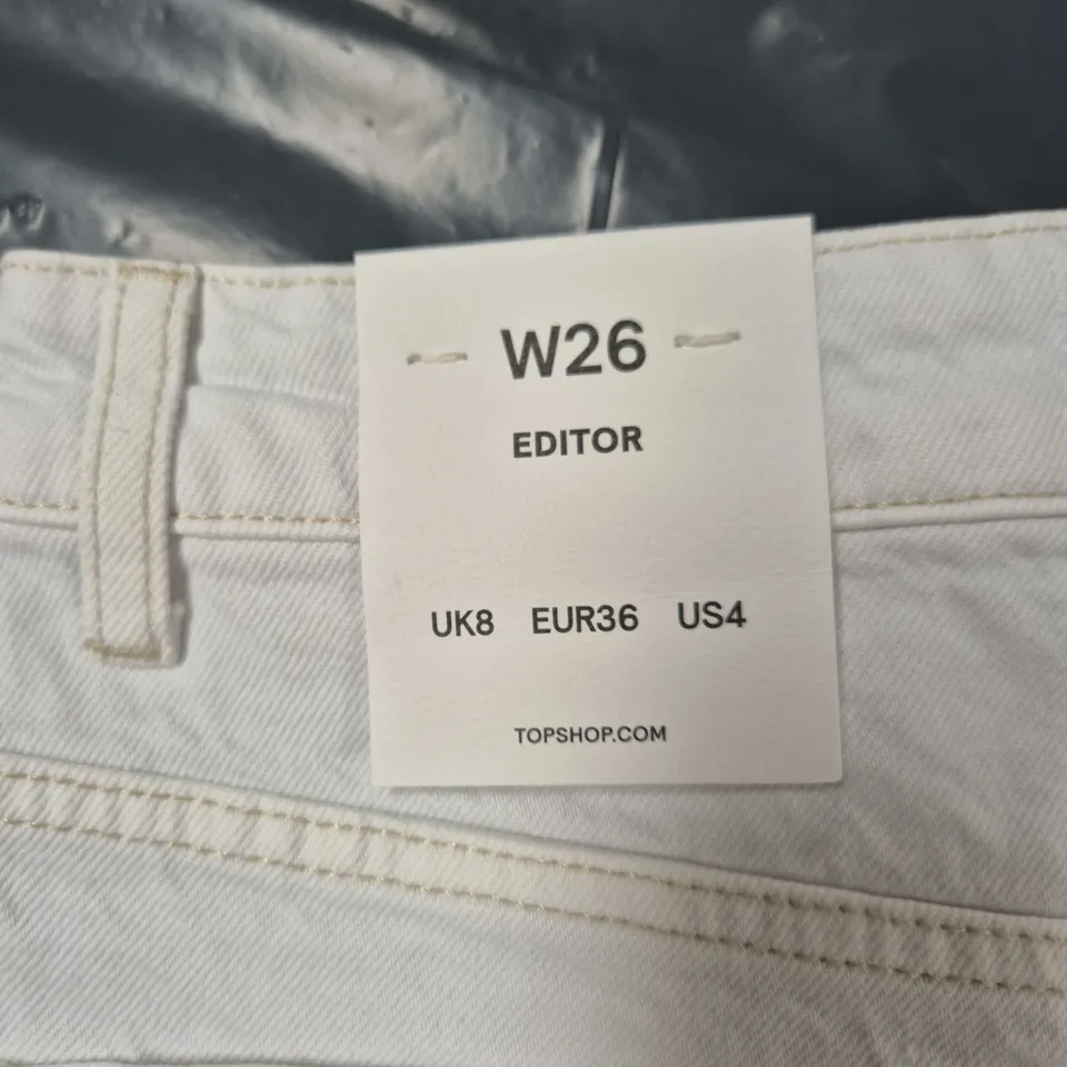 TOPSHOP EDITOR WHITE DENIM SHORTS, UK8