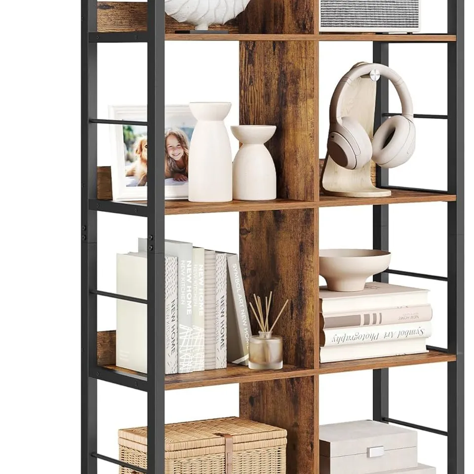 BOXED VASAGLE LADDER SHELF 3-TIER, INDUSTRIAL DISPLAY BOOKCASE, STORAGE RACK FOR LIVING ROOM - BLACK/BROWN