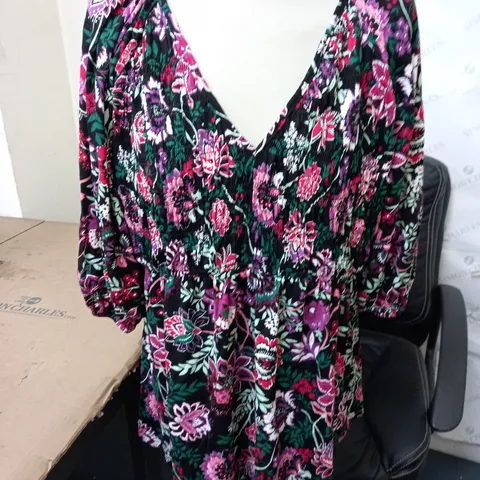 MONSOON MANY FLORAL PRINT TOP BLACK MULTI SIZE LARGE