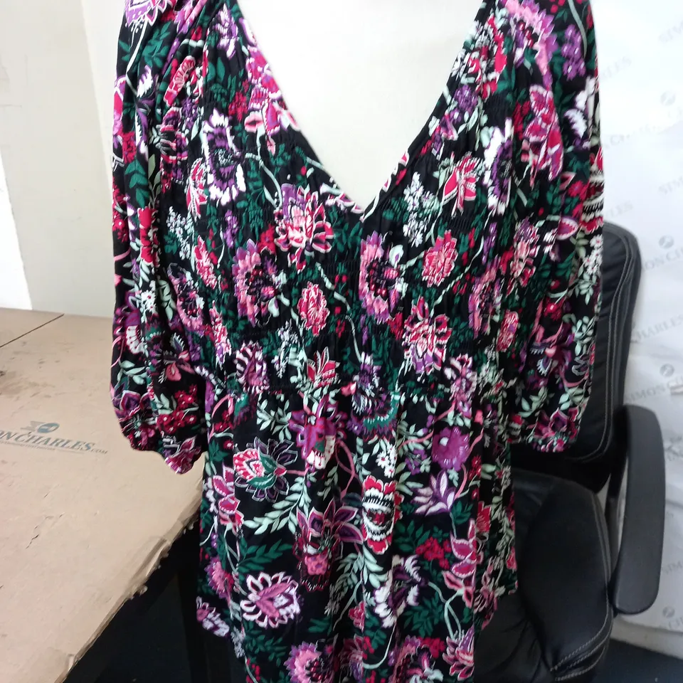 MONSOON MANY FLORAL PRINT TOP BLACK MULTI SIZE LARGE