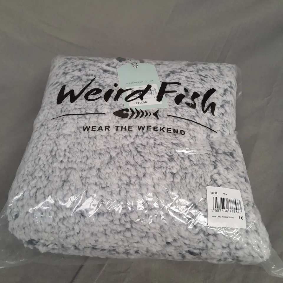 BAGGED WEIRD FISH YARA COSY FLEECE HOODY IN GREY/NAVY SIZE 16