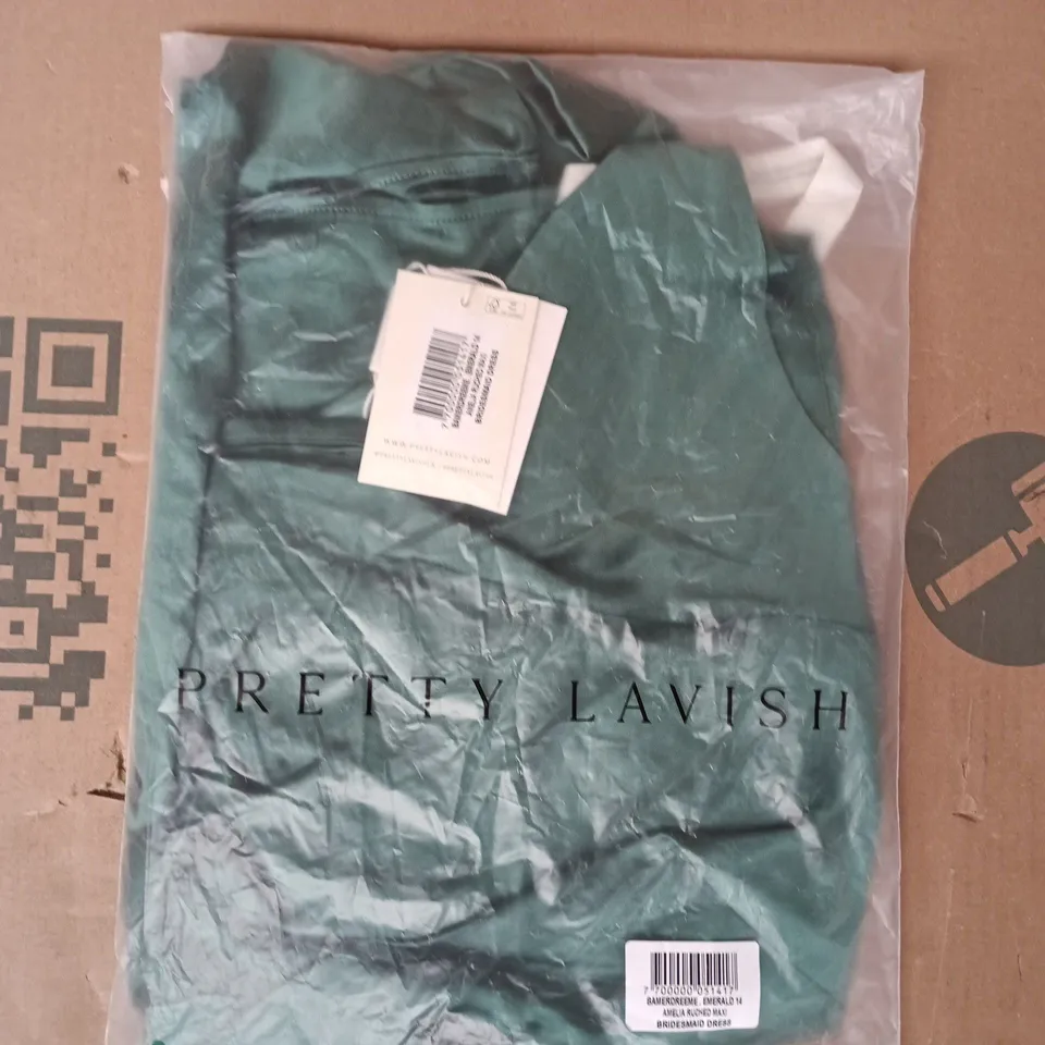 BAGGED PRETTY LAVISH AMELIA RUCHED MAXI BRIDESMAID DRESS IN EMERALD SIZE 14