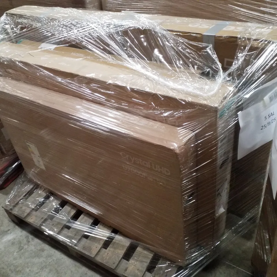 PALLET OF FIVE ASSORTED WAREHOUSE DAMAGED TV'S TO INCLUDE;