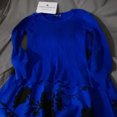 NINA LEONARD JUMPER AND SKIRT IN DEEP SAPPHIRE, BLACK SIZE S