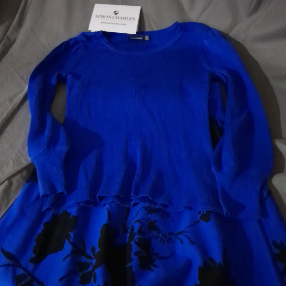 NINA LEONARD JUMPER AND SKIRT IN DEEP SAPPHIRE, BLACK SIZE S 