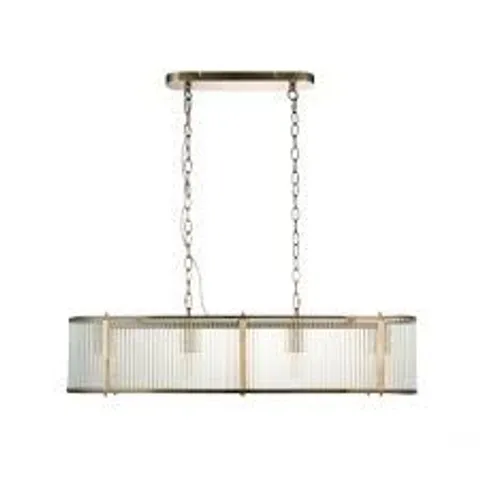 BOXED ENDON RIDGETON 4 LIGHTLINEAR PENDANT ANTIQUE BRASS & CLEAR GLASS