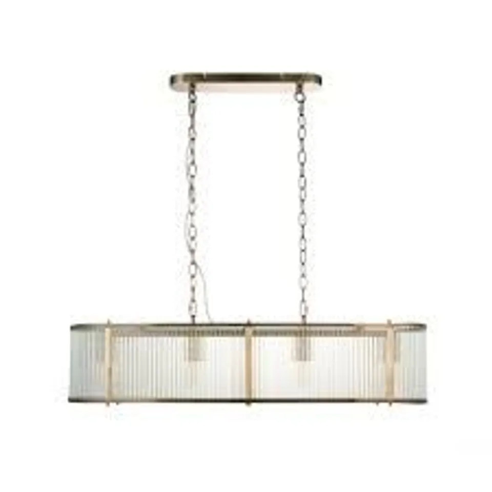BOXED ENDON RIDGETON 4 LIGHTLINEAR PENDANT ANTIQUE BRASS & CLEAR GLASS