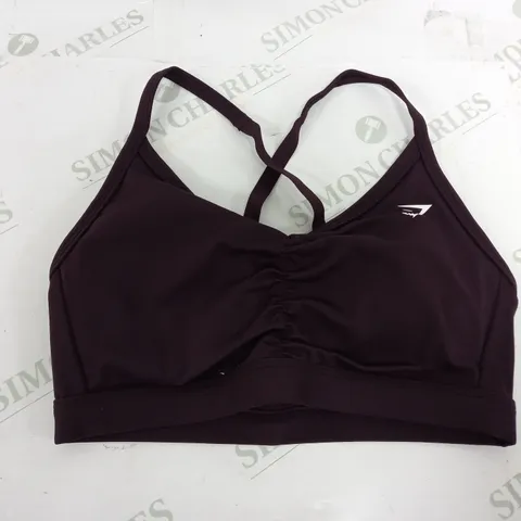 GYMSHARK RUCHED SPORTS BRA IN PLUM BROWN - SMALL