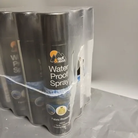 LOT OF 12 CANS OF OUT & ABOUT WATERPROOF FABRIC PROTECTOR SPRAY 300ML PER CAN