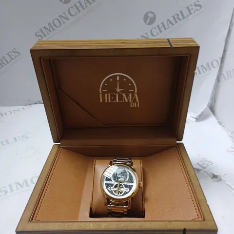 MEN’S HELMA DH AUTOMATIC WORLD VIEW WATCH – TOURBILLON MOVEMENT – BLACK DIAL – STAINLESS STEEL STRAP – GLASS EXHIBITION BACK CASE