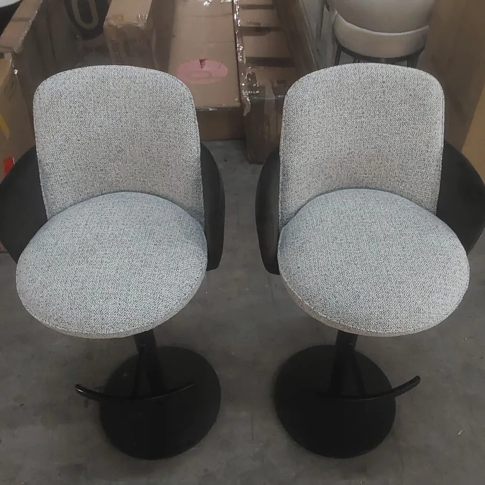 SET OF 2 DANETTI FABRIC AND VELVET GAS LIFT BAR STOOLS