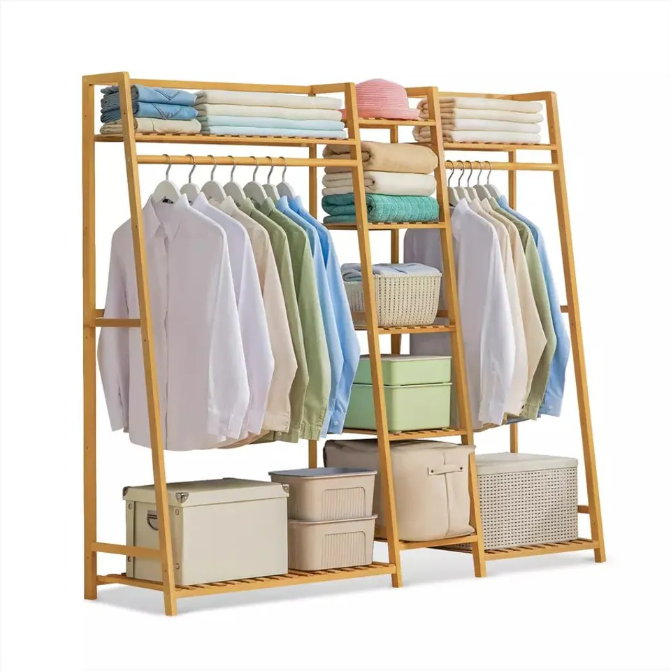BOXED NEO 7 TIER NATURAL BAMBOO GARMENT STORAGE RACK