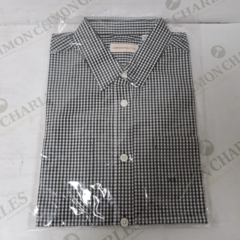SEALED SET OF 5 BRAND NEW CORPORATIVE STYLE BLACK CHECK WOMENS SHIRT - XS
