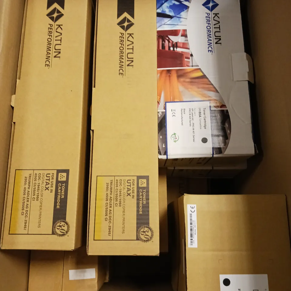 APPROXIMATELY 10 ASSORTED BOXED KATUN PRINTER TONER CARTRIDGES IN VARIOUS MODELS - YELLOW & BLACK 