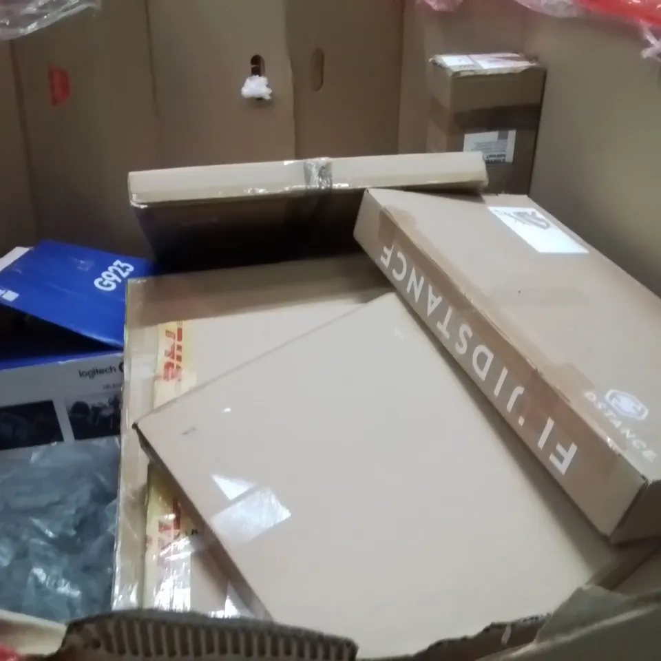 PALLET OF ASSORTED HOUSEHOLD GOODS AND PRODUCTS TO INCLUDE;CEILING FAN,DARTBOARD LIGHTING SYSTEM,LOGITECH G29 RACING WHEEL