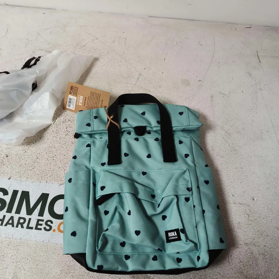 ROKA LONDON TEAL BACKPACK WITH HEART PRINT