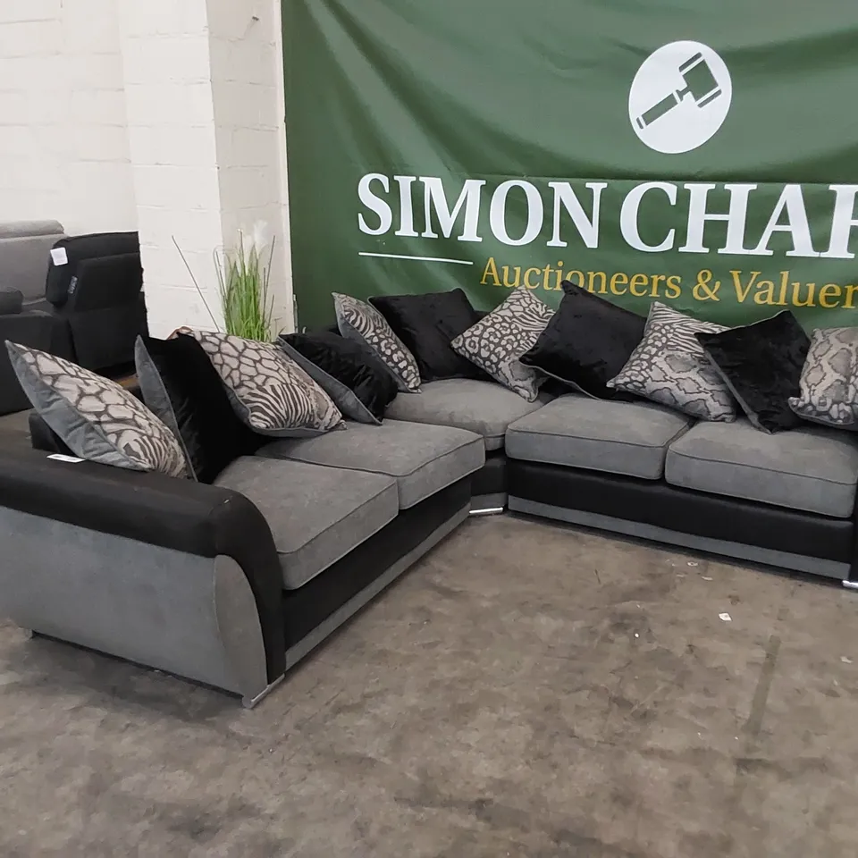 DESIGNER HILTON LEFT HAND CORNER SOFA IN BLACK/CHARCOAL 