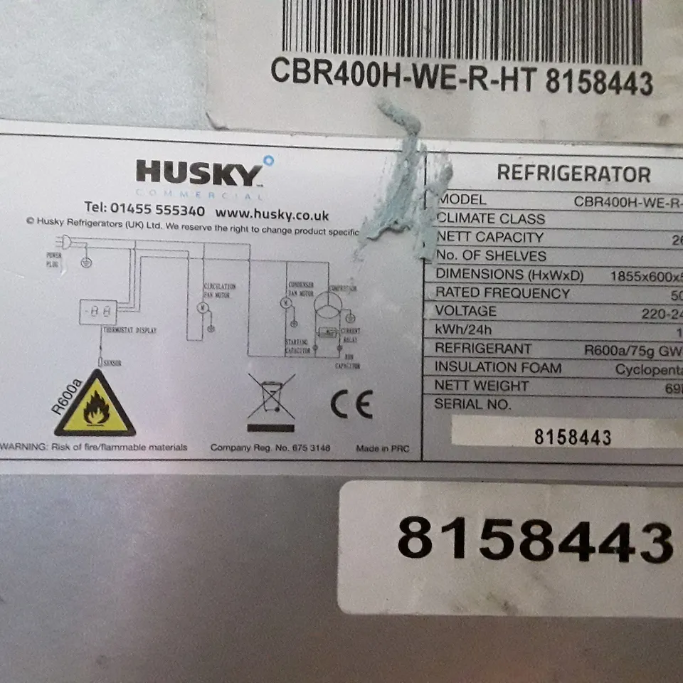 HUSKY COMMERCIAL UPRIGHT WHITE STORAGE FRIDGE 