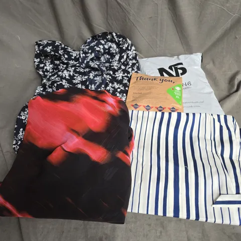 BOX OF APPROXIMATELY 20 ASSORTED CLOTHING ITEMS TO INCLUDE DRESSES, PYJAMAS, PERIOD UNDERWEAR, ETC
