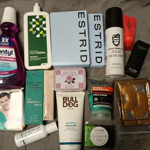 LOT OF APPROXIMATELY 22 ASSORTED HEALTH AND BEAUTY ITEMS TO INCLUDE DENTYL MOUTHWASH, BULLDOG SHAVE GEL AND LIP BUTTER