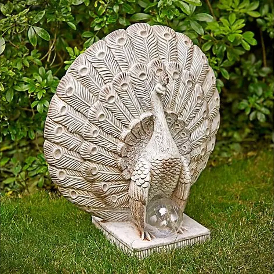 MY GARDEN STORIES FANNED PEACOCK SCULPTURE