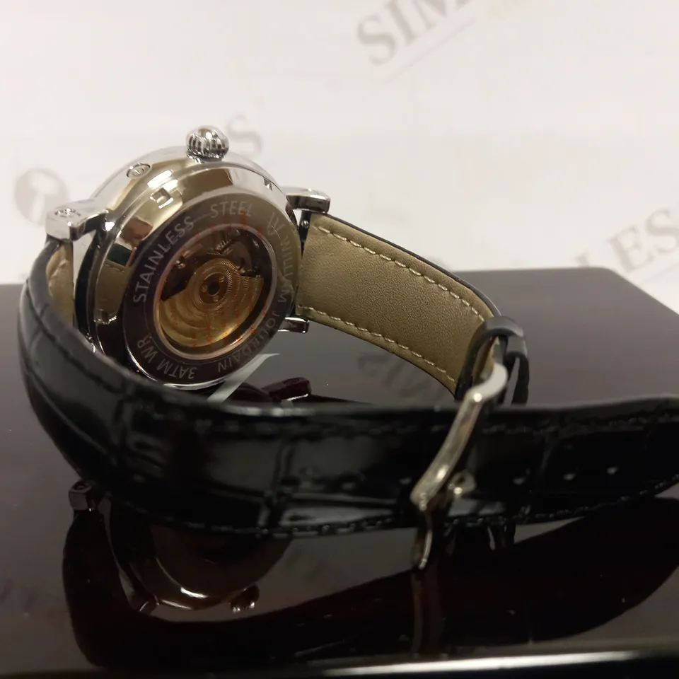 WILLIAM JOURDAIN PART SKELETON WAVE DIAL LEATHER STRAP WATCH RRP £1200