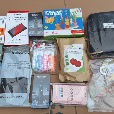 PALLET CONTAINING 6 LARGE BOXES OF ASSORTED HOUSEHOLD ITEMS TO INCLUDE NOSE HAIR TRIMMERS,SHOE COVERS,TOMATO FLAKES AND PHONE CASES