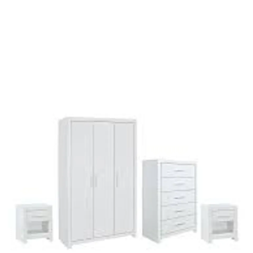 BRAND NEW BOXED RIO 4 PIECE PACKAGE - 3-DOOR WARDROBE, 5-DRAWER CHEST AND 2× BEDSIDE CHESTS -OAK- (4 BOXES) RRP £399