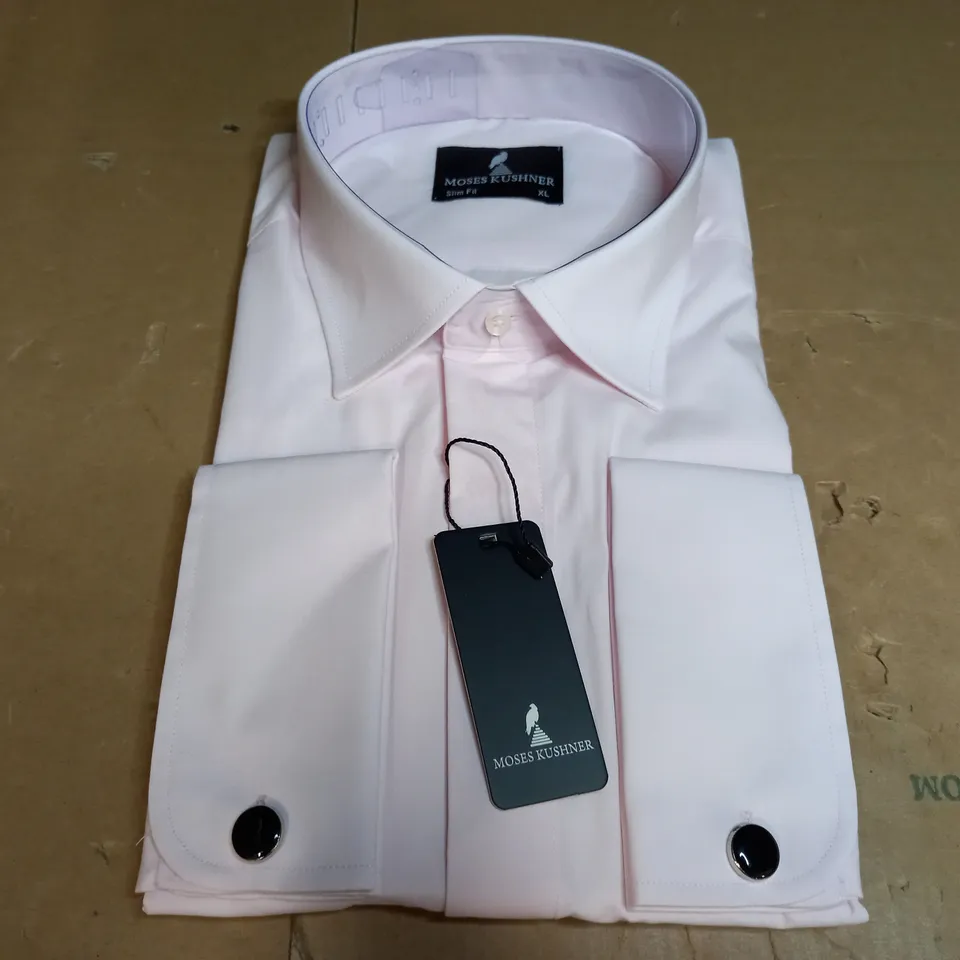 MOSES KUSHNER LOT OF 5 LONG SLEEVE SLIM FIT BUTTONED LIGHT PINK SHIRTS IN VARIOUS SIZES - 4 XXLS, 1 XL